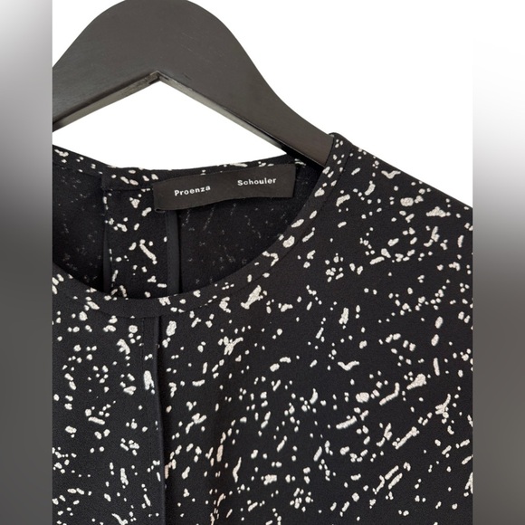 Proenza Schouler Long Sleeve Crepe Asymmetric Hem Blouse‎ 4 Black White Splatter - Picture 5 of 7